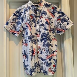 Vans Men's White Shirt with Blue and Red Graphics